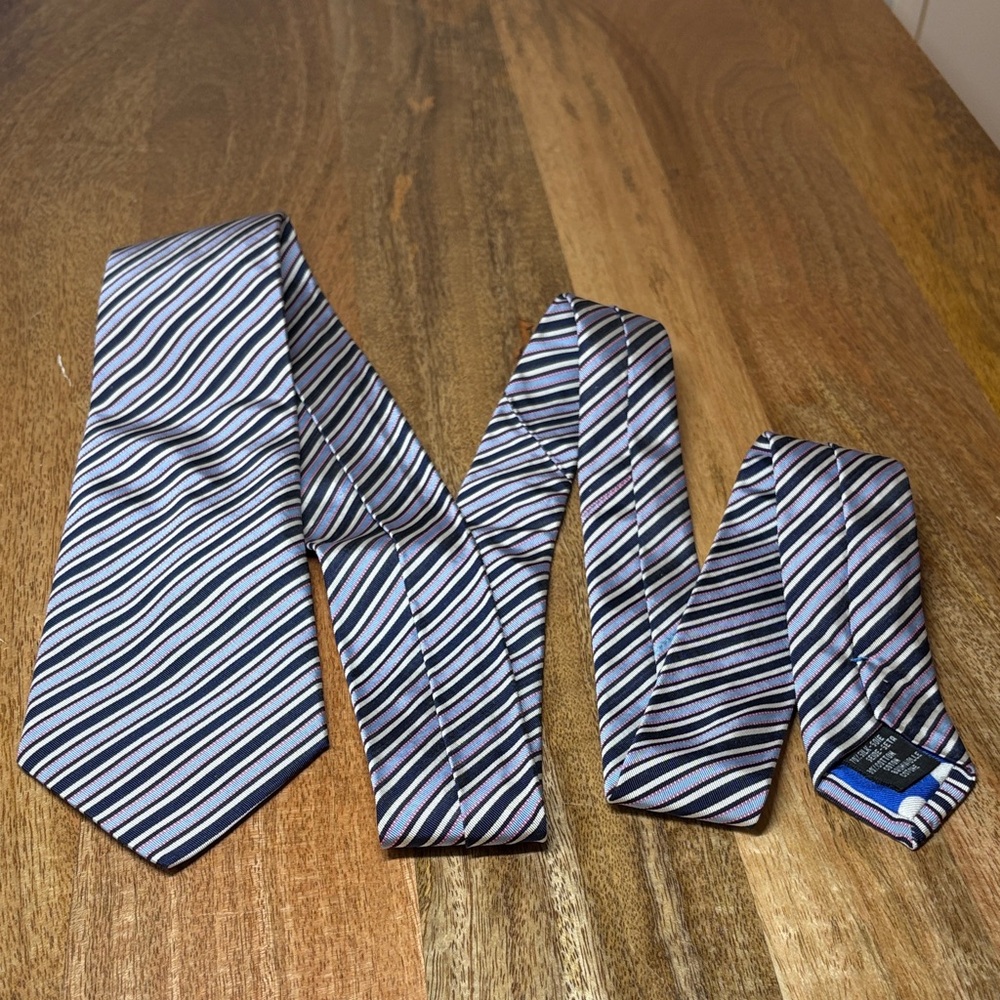 Paul Smith Periwinkle Navy Stripe Silk and Cotton Blend Tie